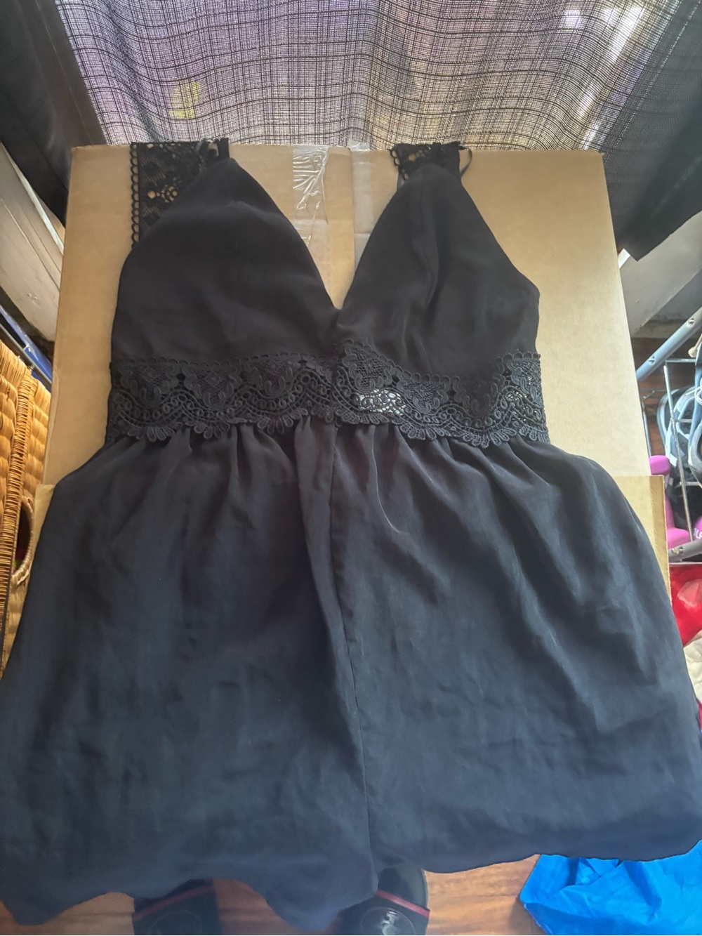 Love Tree Black Lace-Trim Mini Dress
